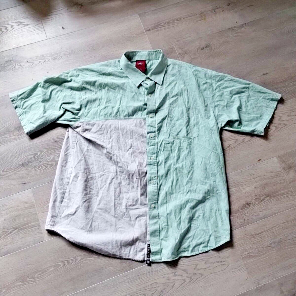 VINTAGE Def Jam University Button Up 2XL Green White Gray Shirt Short Sleeve Y2K